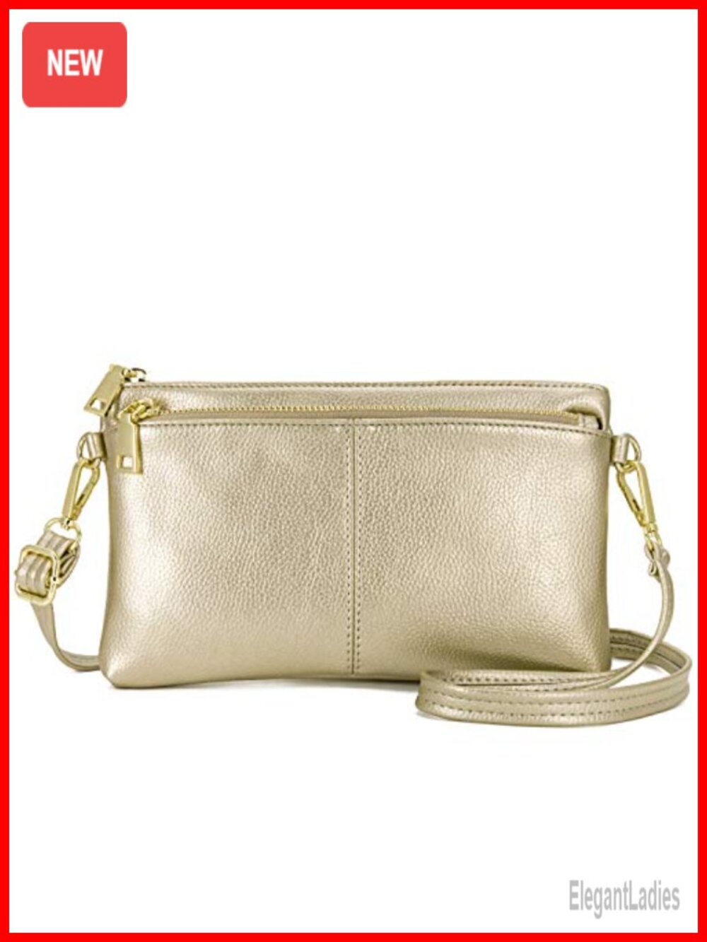 Vegan Leather Triple Zip Small Crossbody Bag Wristlet with Adjustable Shoulder